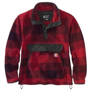 Carhartt Men's Relaxed Fit Fleece Pullover in Oxblood Plaid
